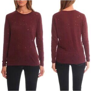 Iro Marvina Shirt Red Burgundy Distressed Linen Knit Long Sleeve Top